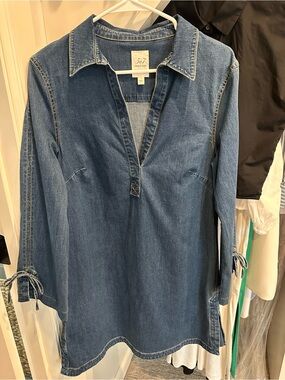 cinq a sept Blue Denim Tunic Dress with Tie Cuffs